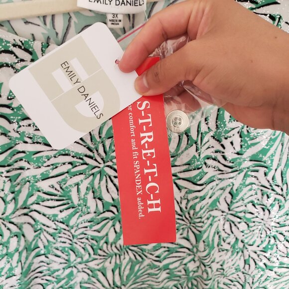 Emily Daniels Multicolor Green Floral Design Stretchy Shiny Flakes Plus Size 3X - Picture 4 of 15